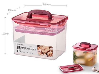 lock&lock Press Plate Leakproof Airtight Pickle Kimchi Container 6L / 220oz BPA Free One Handle Clear Body Maintain Fresher Taste