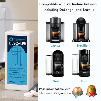 (12 Months Supply) Descaling Kit Compatible with Nespresso Vertuo, Odorless Coffee Brewer Machine Descaler Set, Liquid Descaling Solution for Nespresso, Includes Reusable Pod and 12 Cleaning Tablets - style: Descaling Kit for Nespresso Vertuo