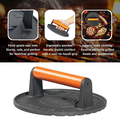 vivicreate 7 inch Burger Smasher,Patty Smasher,Hamburger Smasher Press,Griddle Press, Bacon Press, Grill Press, Meat Press, cast Iron Grill Press, Barbecue Press, with Wooden Handle - size: 7 Inch Diameter