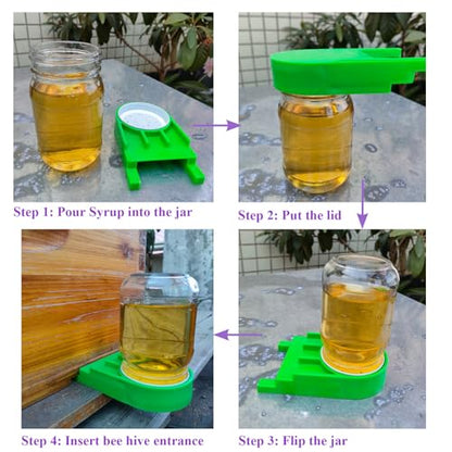 Aukbeefun 4 Pack Bee Entrance Feeder,Green Bee Hive Feeder for Mason Jars | Bee feeders with jar compatibility for syrup or water feeding, helping beekeepers reduce hive opening during routine care - color: Green