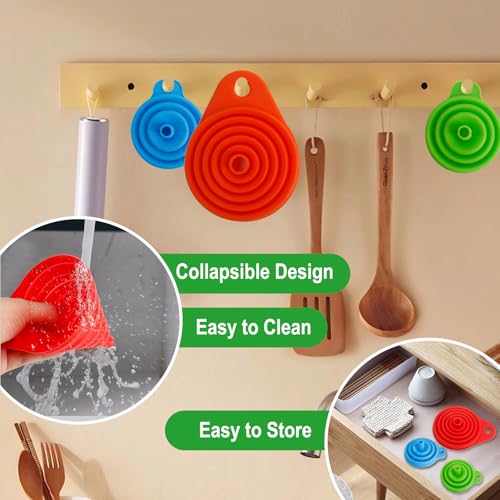 Kitchen Funnel Set of 4, Food Grade Foldable Small and Large Funnel Colorful Silicone Collapsible Funnels Flexible Funnels for Kitchen Use Filling Bottles Liquid Transfer Kitchen Gadgets Accessories