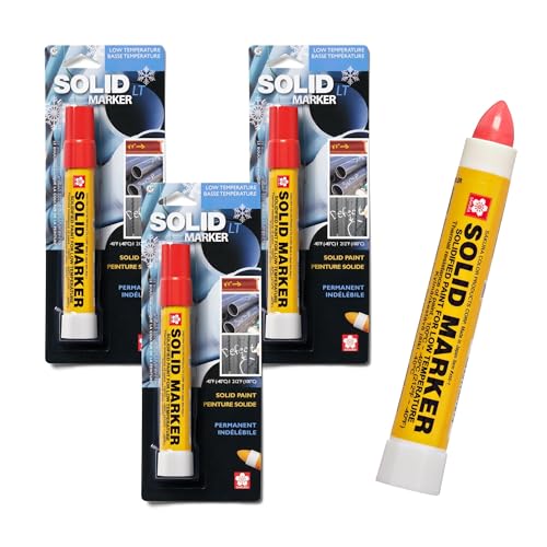 SAKURA Solid Paint Markers with Twist Up Tip - Low Temperature Permanent Marker Pens - Window, Wood, & Glass Marker - Red Paint - 3 Pack - color: Red