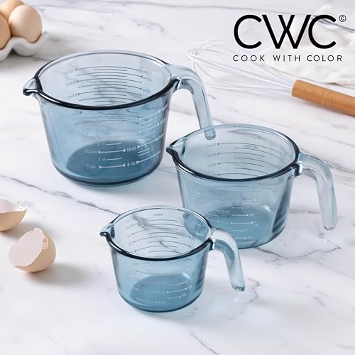 COOK WITH COLOR Glass Measuring Cups - Ideal for Cooking and Baking, Blue - color: Blue