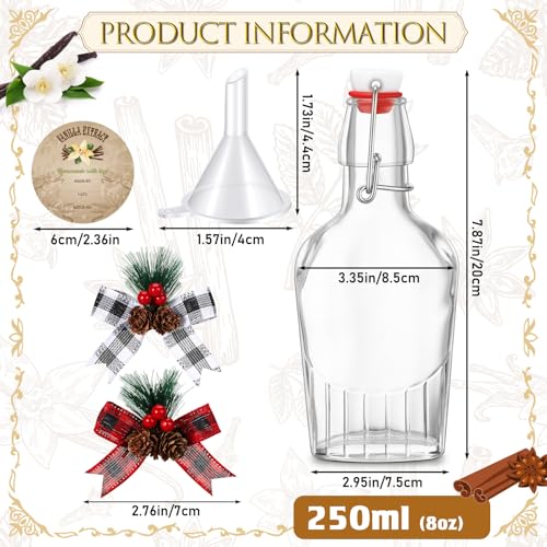 4 Pack 8oz Christmas Vanilla Extract Bottles with Swing Top Flask Whiskey Pocket Glass Flask for Homemade Vanilla Extract Lemon Kombucha Water Apply Christmas Wedding Gift