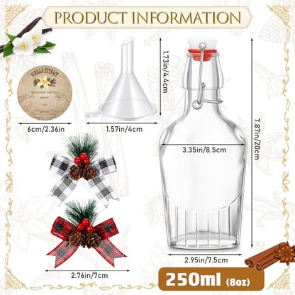4 Pack 8oz Christmas Vanilla Extract Bottles with Swing Top Flask Whiskey Pocket Glass Flask for Homemade Vanilla Extract Lemon Kombucha Water Apply Christmas Wedding Gift