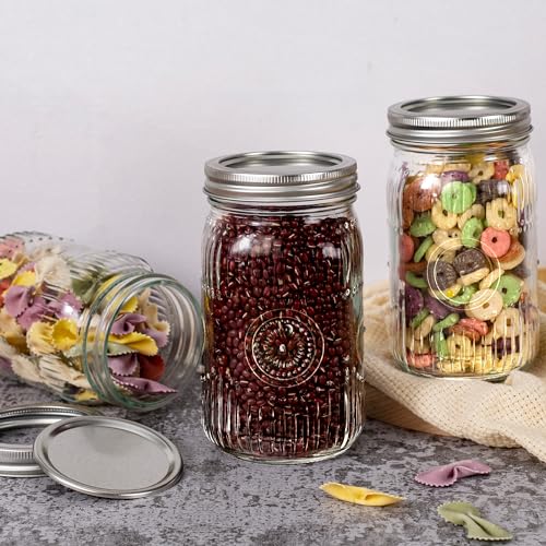 Amzcku 32oz Vintage Mason Jars with Lids, Wide Mouth Quart Canning Jar 12 Pack