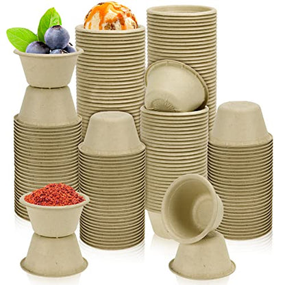 LeonBach 200 Pack 2oz Natural Sugarcane Paper Bowls, Compostable Paper Condiment Snack Sample Tasting Serving Cups Biodegradable Food Containers Small Dipping Cup - color: Brown, style: 2oz-200 Pack