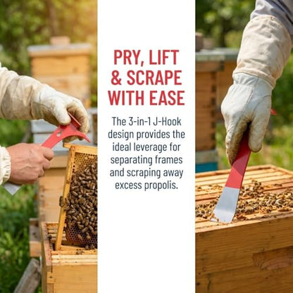 Stainless Steel Beekeeping Scraper Tool – 3-in-1 Frame Separator for Hive Maintenance, Wax and Propolis Removal with Hanging Hole