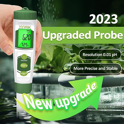 pH EC Meter for Water Hydroponics, PPM Meter for Nutrients, Measure pH PPM Conductivity Temperature of Hydroponic Garden Water and Nutrient Solution, EC pH TDS Meter for Water, Aquarium, Pool - color: Green pH meter