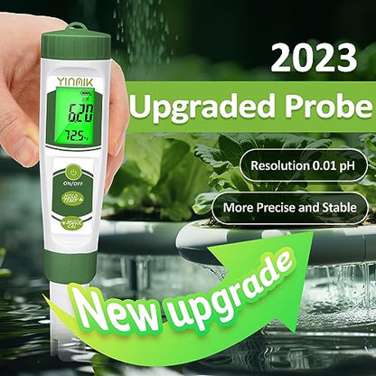 pH EC Meter for Water Hydroponics, PPM Meter for Nutrients, Measure pH PPM Conductivity Temperature of Hydroponic Garden Water and Nutrient Solution, EC pH TDS Meter for Water, Aquarium, Pool - color: Green pH meter