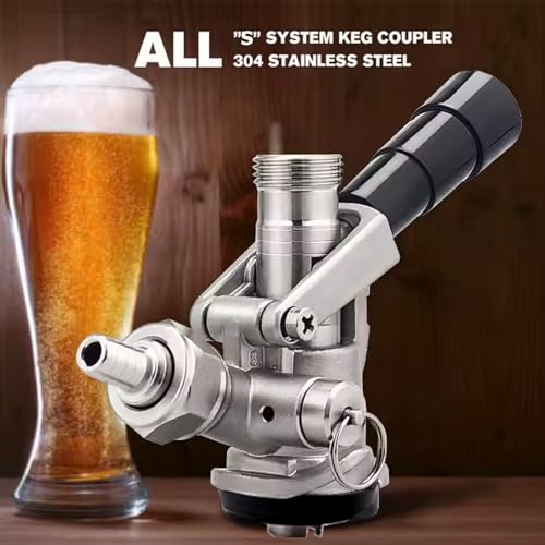 Beer Keg Coupler, Sankey S System 304 Stainless Steel Probe, 5/8'' Draft Beer Line, Coupler with Pressure Relief Valve, Dispenser Include Black Handle