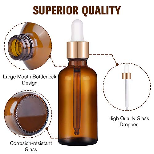 PrettyCare Glass Eye Dropper Bottles 99 Pack, 1oz (30ml) Amber Empty Thick Bottles Bulk with Leakproof Golden Caps - With Labels & Funnels for for Storage, Travel,Essential Oils, DIY Serums - color: 1oz Amber, style: 99 Pack