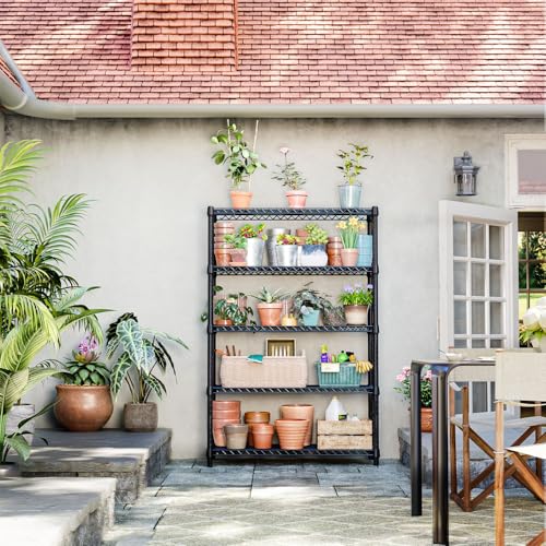 IZEUK 1750 LBS Garage Shelving Wide Storage Shelves Metal Shelves Heavy Duty Adjustable Utility Shelf Rack (Black, 5 Tier, 15.7" D x 45.3" W x 70.9" H) - color: Black, size: 5 Tier, 15.7" D x 45.3" W x 70.9" H