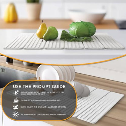 Large Stone Dish Drying Mat for Kitchen Counter, 23" × 15" Quick Dry Stone Mat, Collapsible Fast Absorbing Diatomaceous Earth Non-Slip Dish Drying Pad for Dishes & Cups (White, 23" × 15") - color: White
