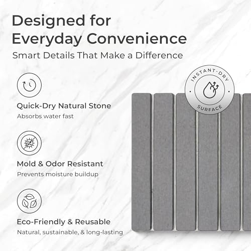 Stone Drying Mat for Kitchen Counter, Extra Large Stone Dish Drying Mat 23.6 x 15.5 in, Quick Drying Matt Kitchen Counter for Dishes, Soapstone Dish Mat, Quick Dry Gray Diatomite Sink Pad