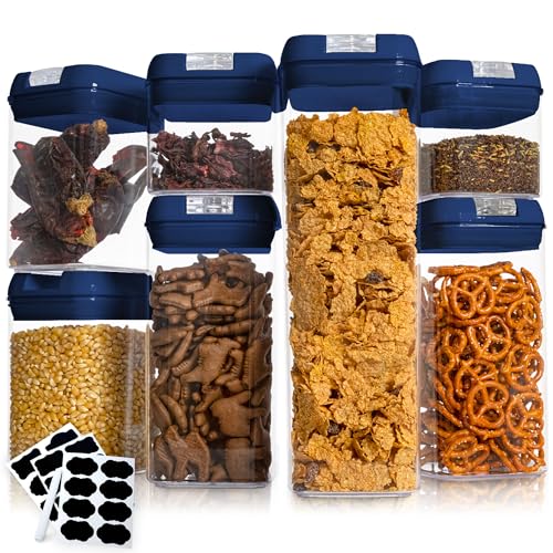 Cheer Collection Airtight Food Storage Containers, Kitchen Storage Containers for Pantry, Set of 7 Food Containers with Lids Airtight, Pantry Storage Containers & Organizers with Lids, Navy Blue - color: Navy Blue