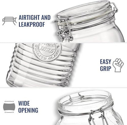 Bormioli Rocco Officina 1825 Clear Jar with Swing Top - Clear, Set of 3 - color: Officina Clear