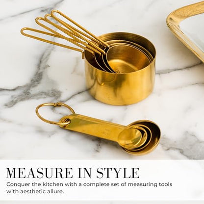 STYLED SETTINGS Gold Measuring Cups and Spoons Set – Stackable 8-Piece Brass Measuring Cups and Spoons – Stylish and Sturdy Gold Kitchen Accessories for Baking and Cooking - color: Gold
