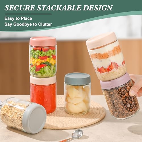 Xileanalee Overnight Oats Containers with Lids 6 Pack-16 Oz Mason Jar with Lids-Overnight Oats Jars Glass Food Storage Containers for Chia Seed Pudding Salad Cereal Coffee Spices - size: 6