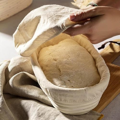 Dimpola Banneton Bread Proofing Basket Banneton Basket Set Sourdough Proofing Basket Round Proofing Bowls Handmade Rattan Baskets and Liners (Oval & Round Baking Set) - style: Oval & Round Baking Set