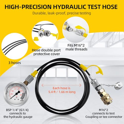 Hydraulic Pressure Test Kit with 4 Gauges (Max 10,000 PSI), 10 Test Couplings, 3 Test Hoses, Hydraulic Gauge Tester Set for Excavators, Construction Machinery, and Mining. - style: 4 Gauge Test Kit