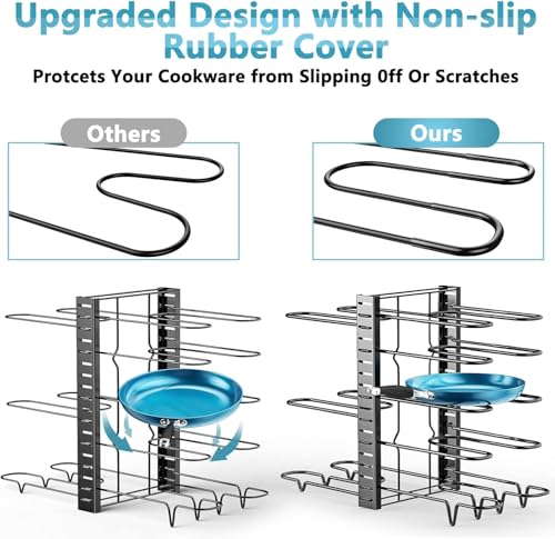 ORDORA Pots and Pans Organizer for Cabinet 16.61 Height 2 Pack, 8 Tier Pot Organizers Rack with 3 DIY Methods, Adjustable Pan Organizer under Cabinet Kitchen Organization and Storage - style: M-16.61"H-LightDuty-2Pack
