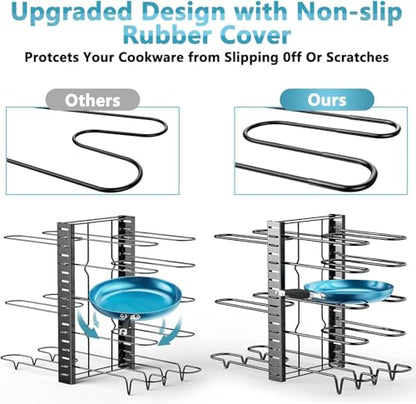 ORDORA Pots and Pans Organizer for Cabinet 16.61 Height 2 Pack, 8 Tier Pot Organizers Rack with 3 DIY Methods, Adjustable Pan Organizer under Cabinet Kitchen Organization and Storage - style: M-16.61"H-LightDuty-2Pack
