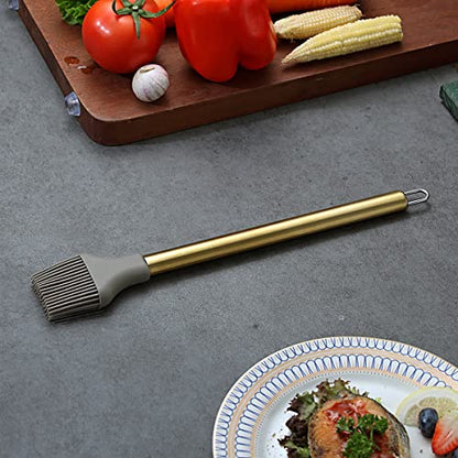 Gold Basting Brush, Berglander Non-stick Silicone Kitchen Brush For Cooking With Titanium Gold Plating Handle, Barbeque Brush, Pastry Brush, BBQ Brush, Dishwasher Safe, Easy to Clean - style: l. Brush