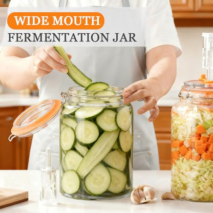 BestYiJo 2PCS 1 Gallon (3.75L) Fermentation Jars with 2 Glass Weights & 2 Airlocks - Ideal for Kombucha, Sauerkraut, Pickles, Sourdough Starter, Kimchi and More
