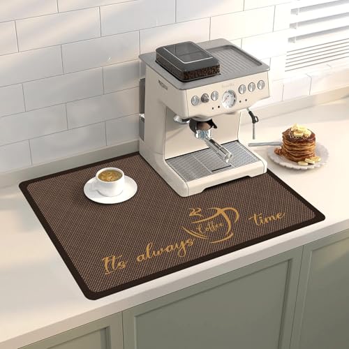 Coffee Bar Mat Hide Stain Rubber Backed Absorbent Drying Mat Modern Kitchen Drying Mat Easy Clean,Fit Under Coffee Maker Machine And Accessories-12"x19",Brown Grid - color: Brown Grid, size: 19" x 12"