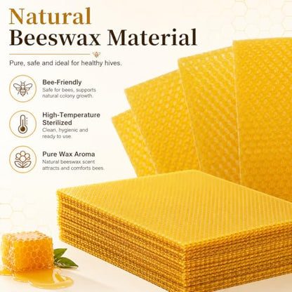 Bee Hive Foundation Sheets - 30 Pcs Pure Beeswax Comb Foundation 7.68 x 16.34 Inch, Beekeeping Supplies for Langstroth Hive Frames, Increases Honey Production & Colony Development