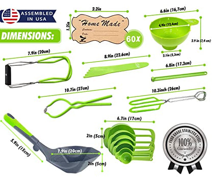 Supa Ant Canning Supplies - US Assembled Certified Food Grade Stainless Steel Canning Kit with XL Ladle, Wide Kitchen Funnel, Jar Lifter and Wrench, Bubble Popper/Measurer, Lid Lifter, Kitchen Tongs - size: 8-Piece Pro Starter