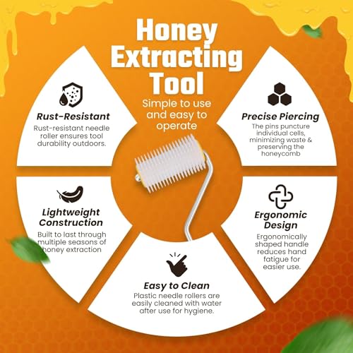 Flexzion Honey Uncapping Needle Roller – Propolis & Honey Beekeeping Tools Supplies for Harvesting - 5-Inch Hardwood Handle Uncapper for Honeycomb Roller Brush Extraction