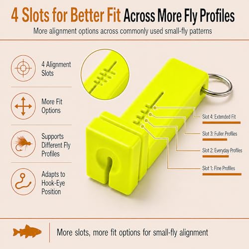 Fly Fishing accessories- Magnetic Fly Threader Bright Orange, 4-Slot Precision Threading Tool for Fly and Ice Fishing, Lightweight Plastic Hook Threader with Keychain for Wading Low Light Cold Hands | Magnetic Fly Threader for Tiny Hook Eyes, Cold Hands,