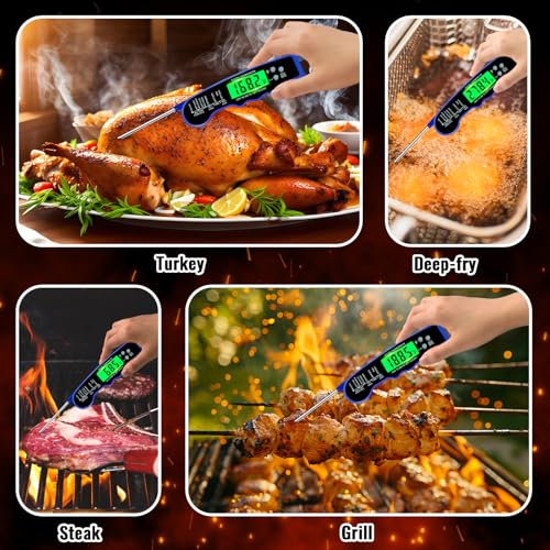 Stocking Stuffers for Men Women Adults: Meat Thermometer Digital, Instant Read Meat Thermometer with Backlight & Magnet for Kitchen, Beef, Grill, Turkey,IP67 Waterproof Cooking Thermometer - color: Blue