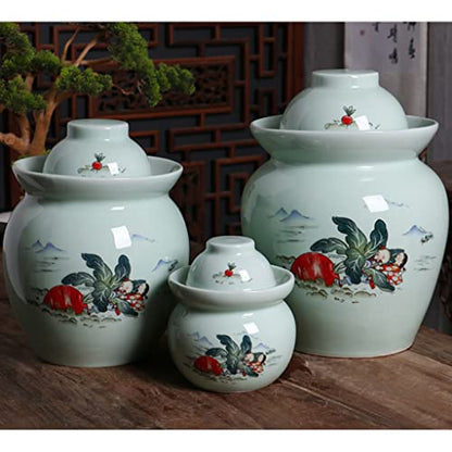 ZHOUXIAO Pickle Jar Ceramic Jar with Lid,Traditional Chinese Fermentation Kit Crock with Water Seal Airlock Lid, Fermentation Jar for Pickles,Kimchi,Sauerkraut,Kombucha Jar 3.5KG