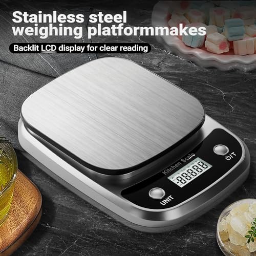 GRAM PRES Food Kitchen Scale Digital Weight Grams and Oz 10kg/1g | Professional Digital Kitchen Food Scales for Weight Loss Dieting Baking Cooking,Stainless Steel Weighing Platform,LCD Display - color: Silver-K1905-10kg