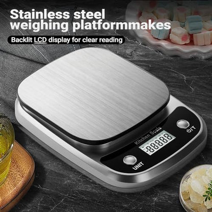 GRAM PRES Food Kitchen Scale Digital Weight Grams and Oz 10kg/1g | Professional Digital Kitchen Food Scales for Weight Loss Dieting Baking Cooking,Stainless Steel Weighing Platform,LCD Display - color: Silver-K1905-10kg