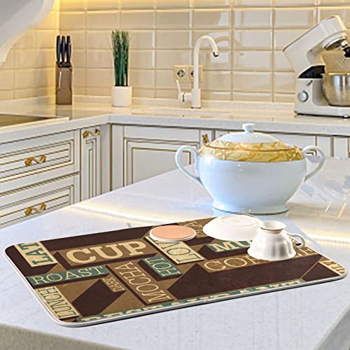Super Absorbent Dish Drying Mat, Microfiber Fast-Drying Dish Mat, 16" x 18", Kitchen Dish Drying Pad, Coffee Themed Seamless Retro - color: Coffee Themed Seamless Retro, size: 16" x 18"