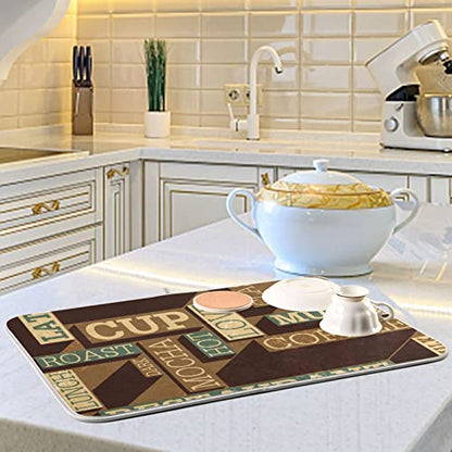 Super Absorbent Dish Drying Mat, Microfiber Fast-Drying Dish Mat, 24" x 18", Kitchen Dish Drying Pad, Coffee Themed Seamless Retro - color: Coffee Themed Seamless Retro, size: 18" x 24"