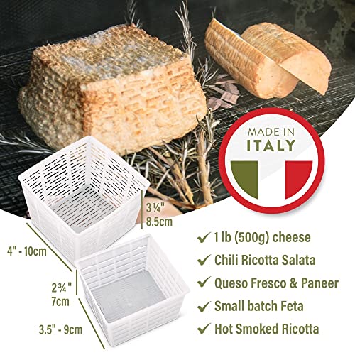 Easy Cheesemaking Set | 5 Cheese Molds + Cheese Making Book | Made in Italy | Recipes to Make Ricotta, Paneer, Goats Cheese, Quark and More | Professional Cheese Press Basket Mold Set of Strainers - size: Set of 5 + Book
