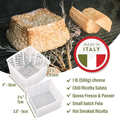 Easy Cheesemaking Set | 5 Cheese Molds + Cheese Making Book | Made in Italy | Recipes to Make Ricotta, Paneer, Goats Cheese, Quark and More | Professional Cheese Press Basket Mold Set of Strainers - size: Set of 5 + Book