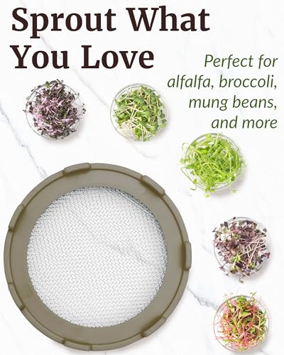 Elementi Sprouting Kit - Set of 2 Sprouting Lids for Wide Mouth Mason Jars, Sprouts Growing Kit for Bean Sprouts (Mushroom) - color: Mushroom