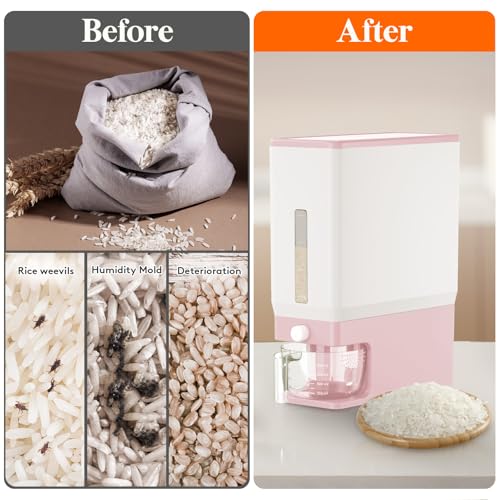 Lifewit Rice Dispenser 25 Lbs(11.3kg), Rice Storage Container Sealed Moisture Proof with Measuring Cup for Kitchen Pantry Household, BPA-Free, 1 Pack Pink - color: Pink