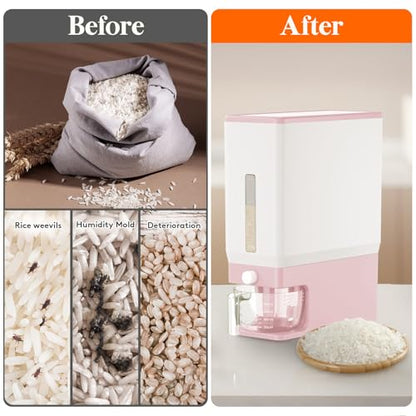 Lifewit Rice Dispenser 25 Lbs(11.3kg), Rice Storage Container Sealed Moisture Proof with Measuring Cup for Kitchen Pantry Household, BPA-Free, 1 Pack Pink - color: Pink