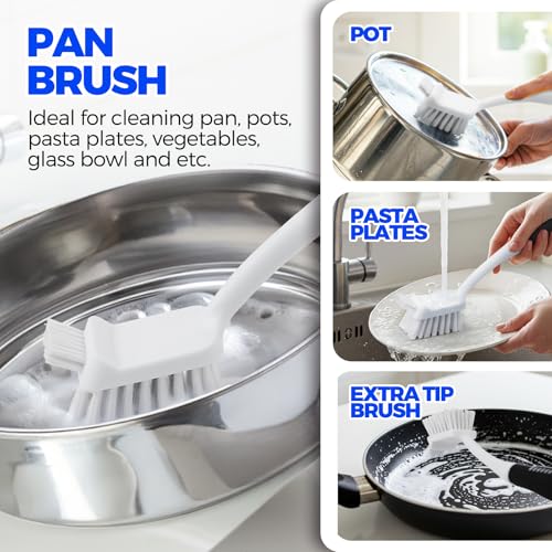 Holikme 6 Pack Dish Brush Set with Bottle Brush, Dish Scrub Brush, Pan Brush and 3 Straw Brushes, Deep Cleaning Handle Brush with Scraper Tip for Kitchen Sink Dishes Bottle Cup Pot and Pans (Black) - color: Black