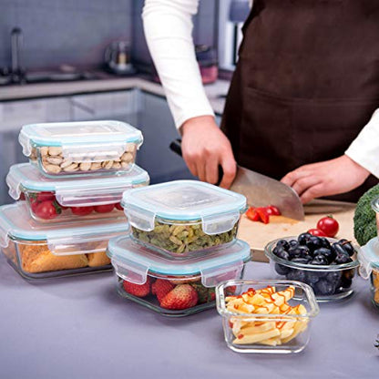 AILTEC Glass Food Storage Containers with Lids, [18 Piece] Glass Meal Prep Containers Set, Airtight Leak Proof, Oven Freezer Dishwasher Safe, BPA Free (9 Lid & 9 Container) - color: clear