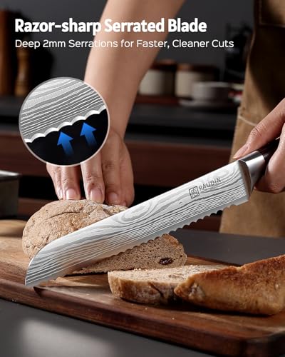 PAUDIN Bread Knife 8", Ultra Sharp Wave Edge - Forged Premium German HC Stainless Steel, Serrated Bread Knife for Homemade Bread and Sourdough Bread, Pakkawood Handle - style: 8 Inch Bread Knife