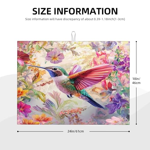 Hummingbird Dish Drying Mat for Kitchen Counter Microfiber Super Absorbent Non-Slip Dish Drying Pad for Countertops Dishes Utensils Stylish Quick-Dry Machine Washable 18x24 Inch - color: Hummingbird