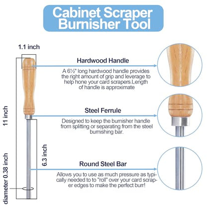 Cabinet Scraper Burnisher Tool, With High-Quality Wooden Handle and Super Hard High Speed Steel Rod, Scraper Burnisher for Creating Sharp Burrs and Honing Card Scrapers - size: Steel Rod